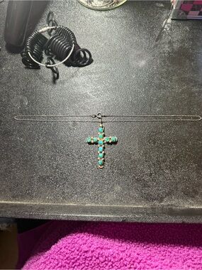 Turquoise sterling silver 925. Cross Pendant Necklace - Women Jewelry